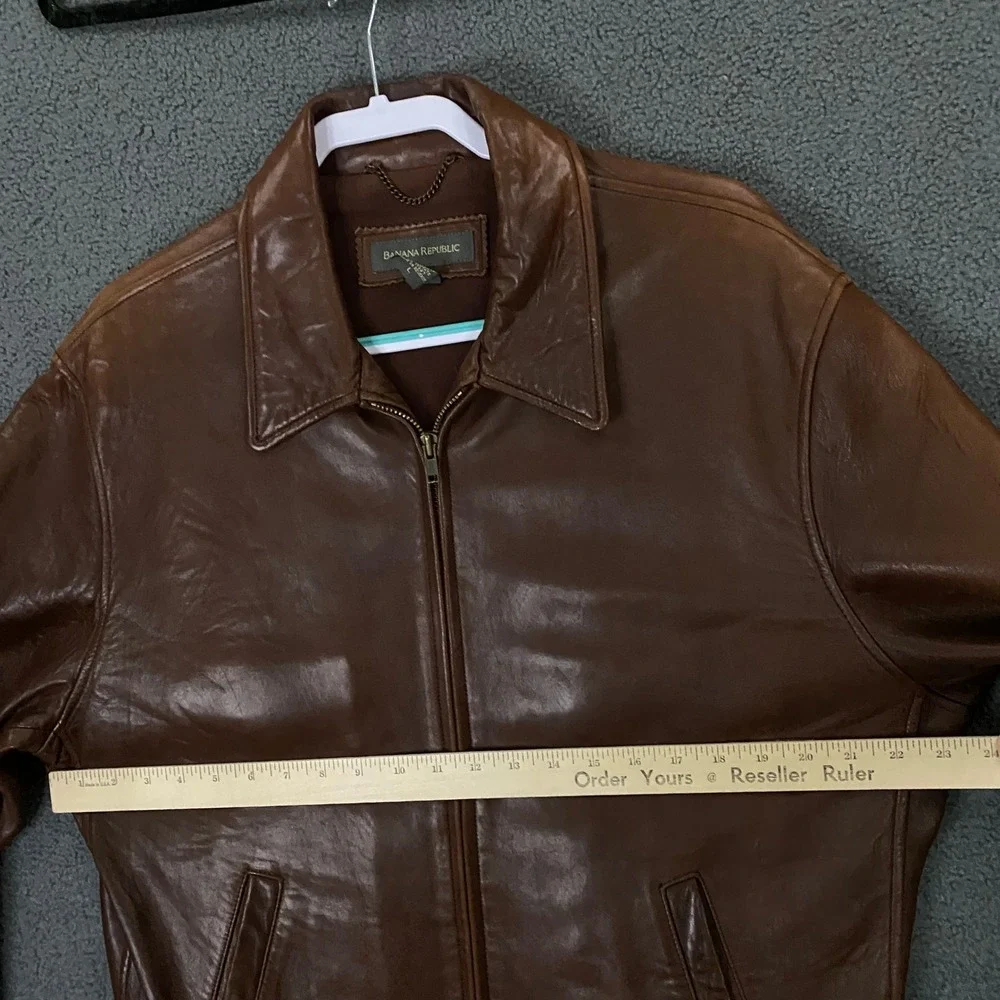 Vintage Banana Republic Leather Jacket Men Large Brown Full Zip Moto Soft Supple